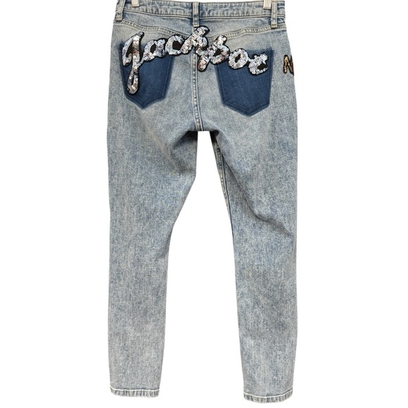 Topshop Moto Lucas Skinny Jeans Jackpot Sequin Patchwork Distressed W26 L30 - Picture 3 of 8